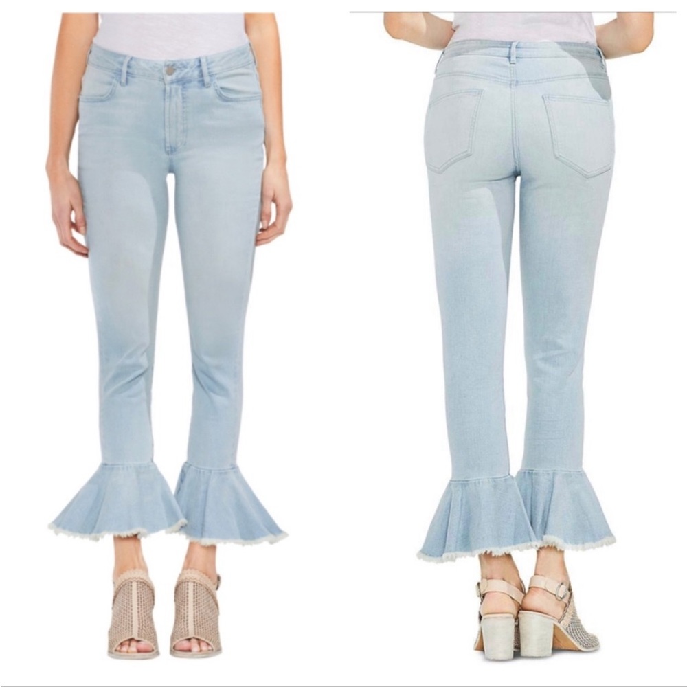 Vince Camuto Light Blue Denim Jeans W/ Ruffle at Bottom High Rise Size 31/12 NWT